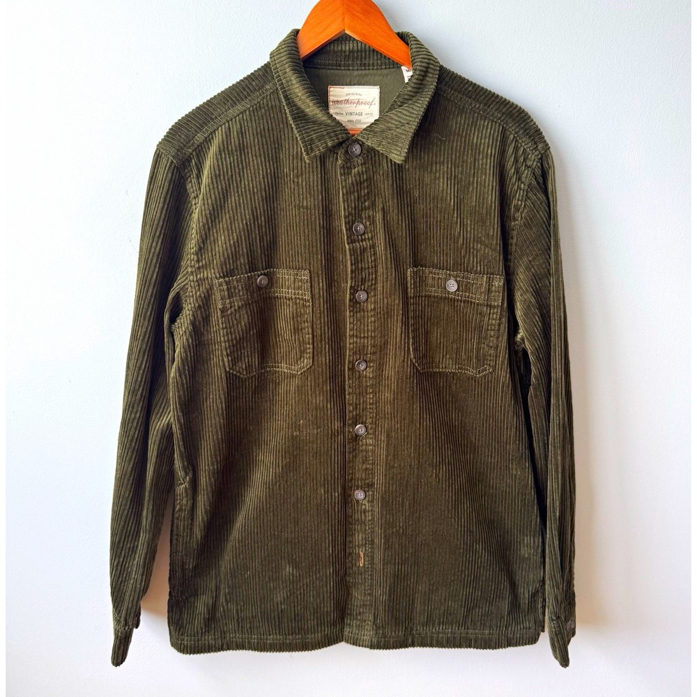 Weatherproof Vintage Mens Corduroy Shirt Jacket Dark Olive Forest Green Size M